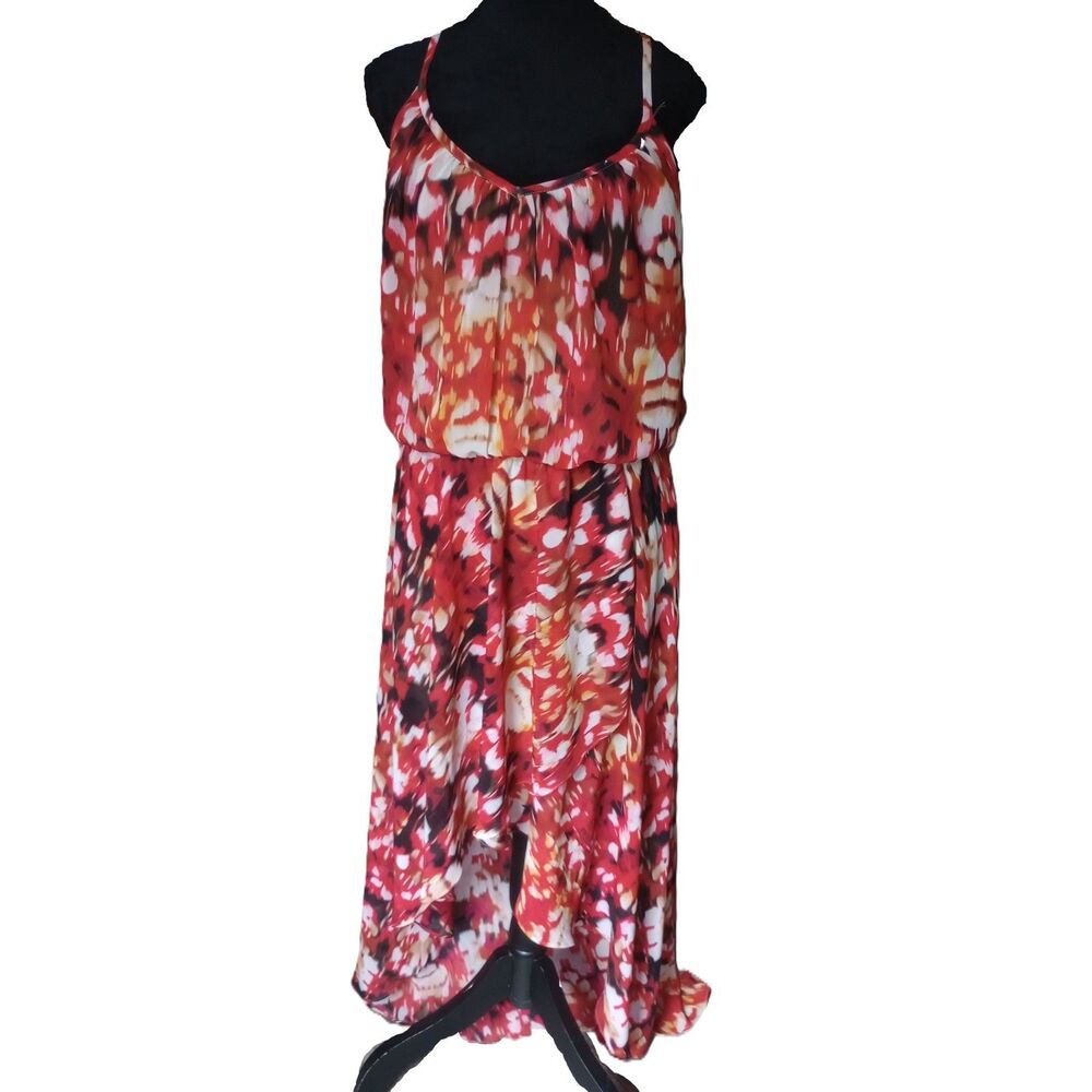 Guess Women's L Autumn Colors  Geometric Sleeveless Asymmetrical Maxi Dress